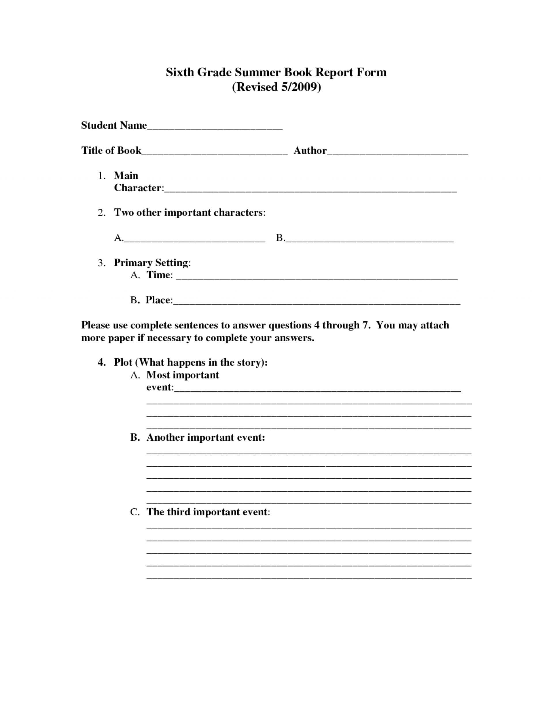 006 6Th Grade Book Report Template Sensational Ideas Format pertaining to 6Th Grade Book Report Template