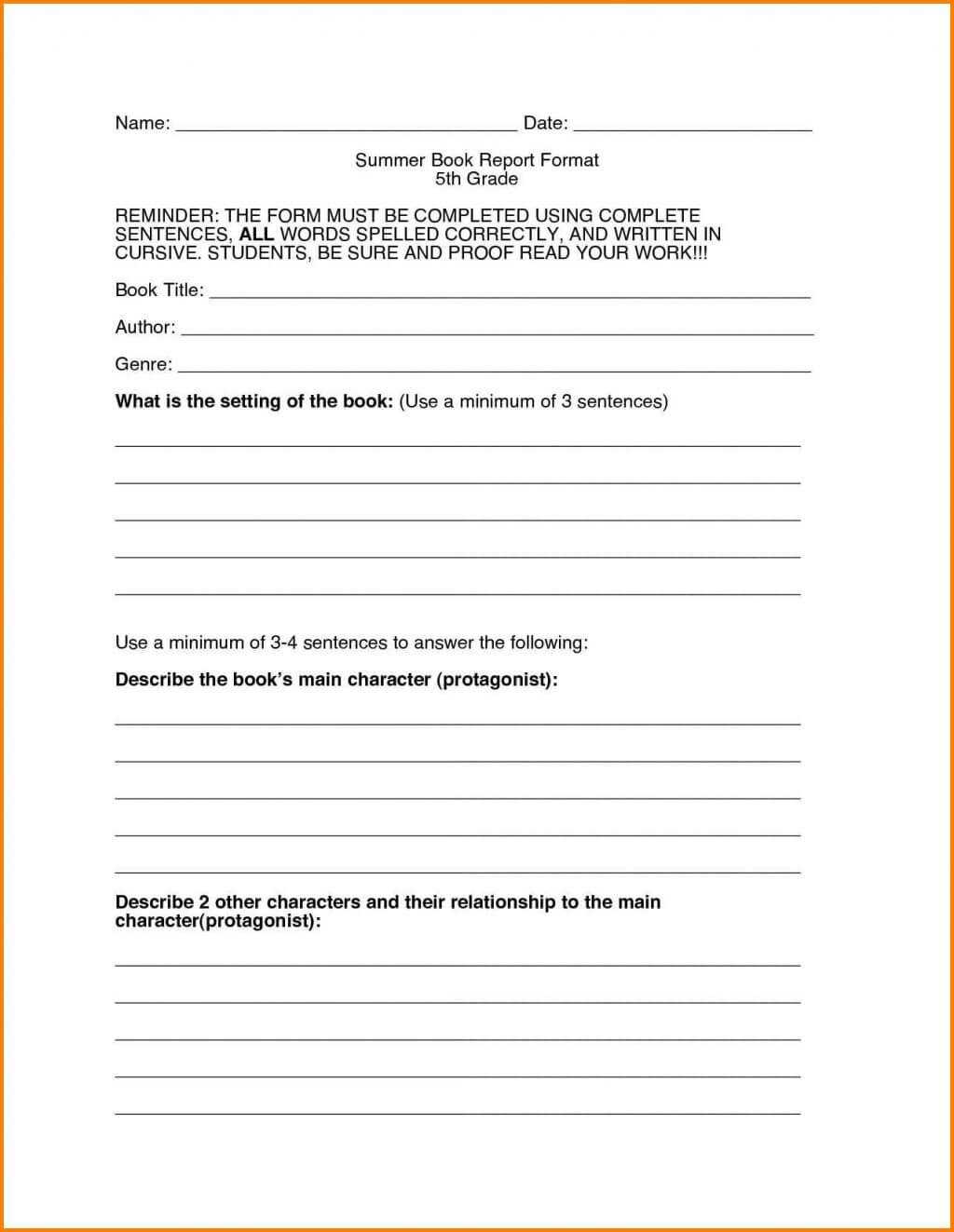 011 6Th Grade Book Report Template Ideas Friendly Letter throughout 6Th Grade Book Report Template