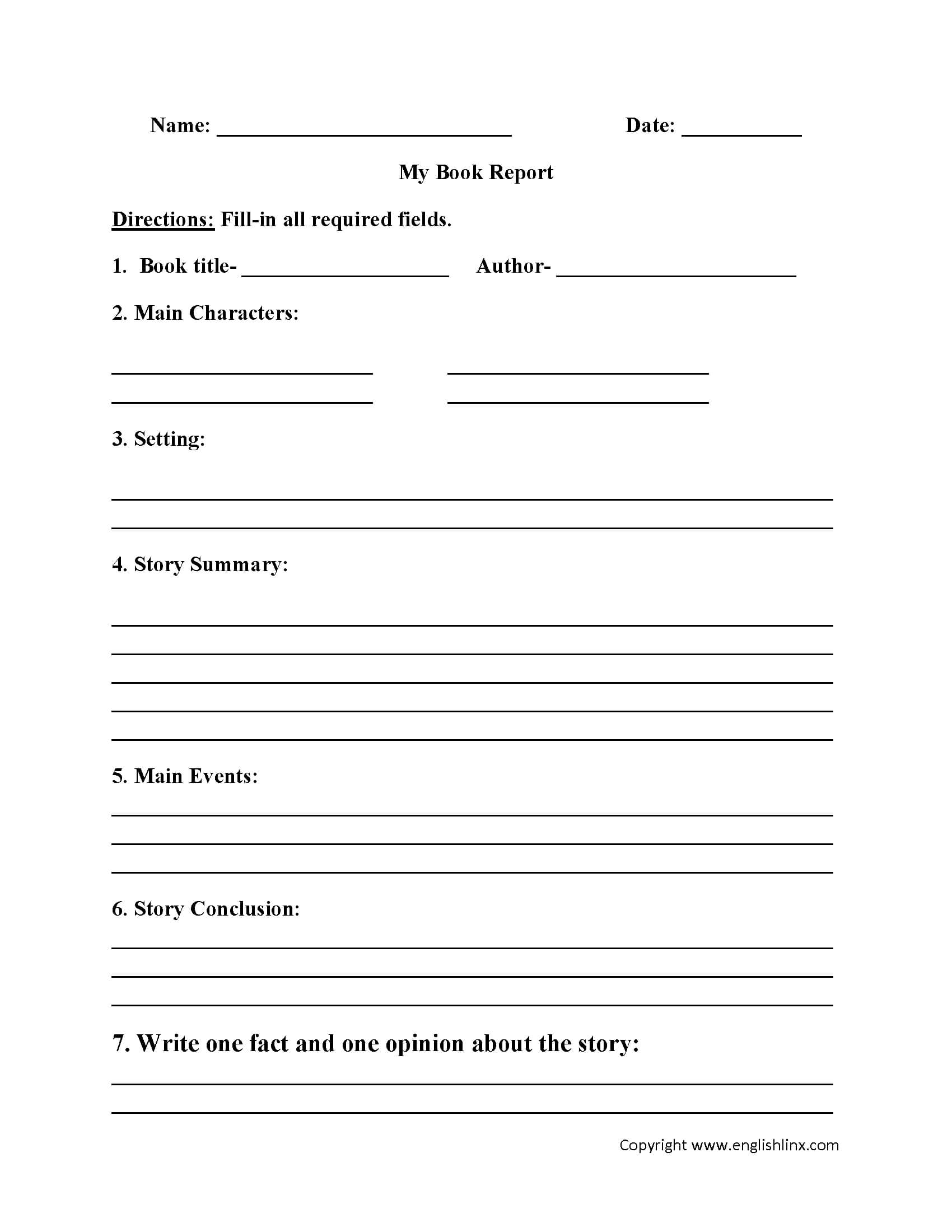 Englishlinx | Book Report Worksheets regarding 6Th Grade Book Report Template