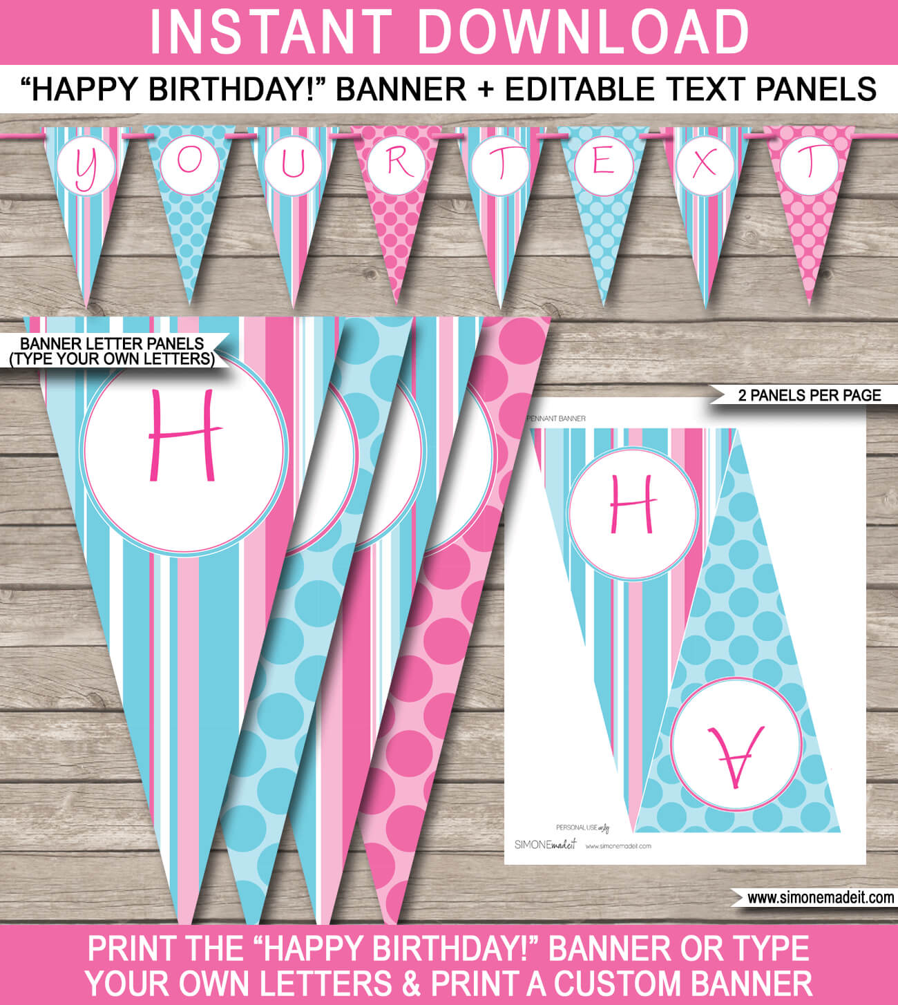 Girls Party Banner Template – Pink &amp;amp; Aqua in Diy Party Banner Template