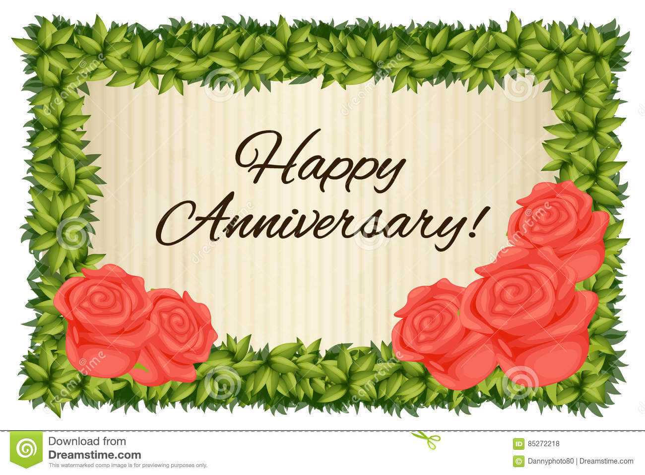 Happy Anniversary Card Template With Red Roses Stock regarding Template For Anniversary Card